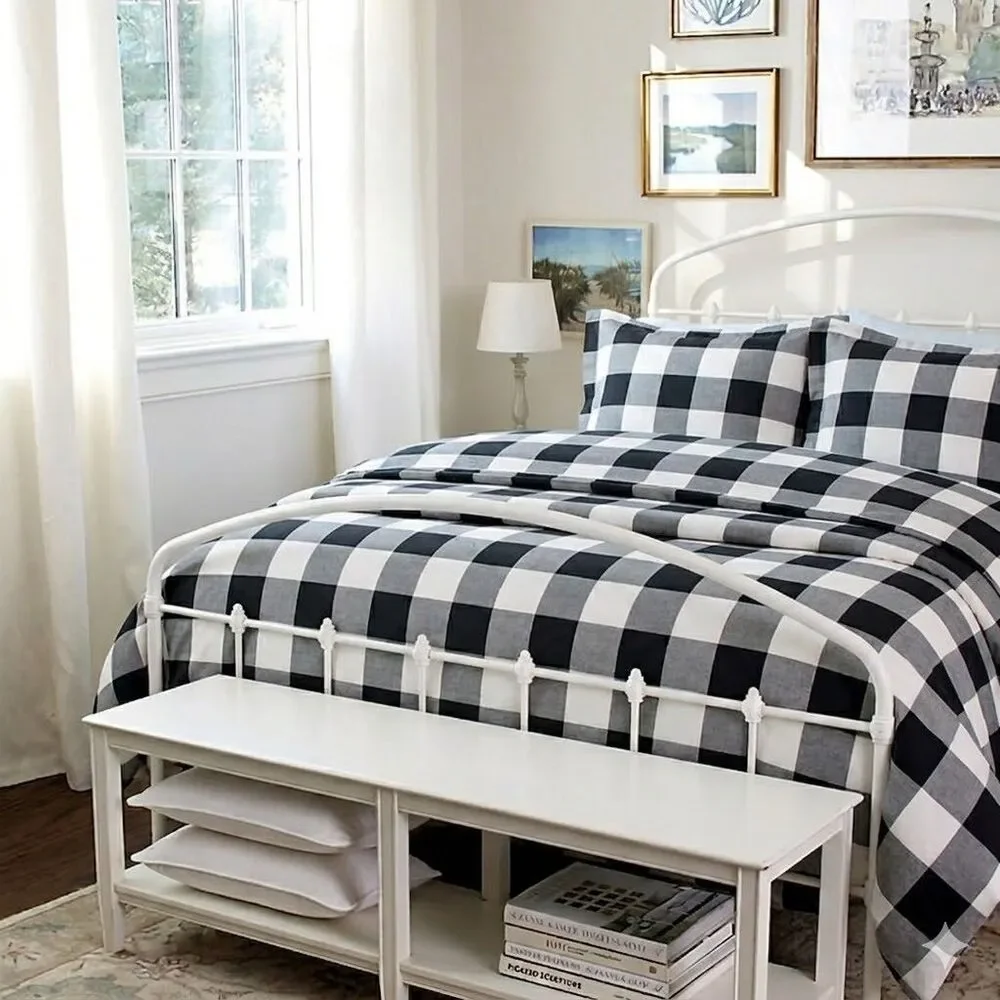Ballard Designs Gwyneth Buffalo Check King Size Duvet Cover Black/Gray/White